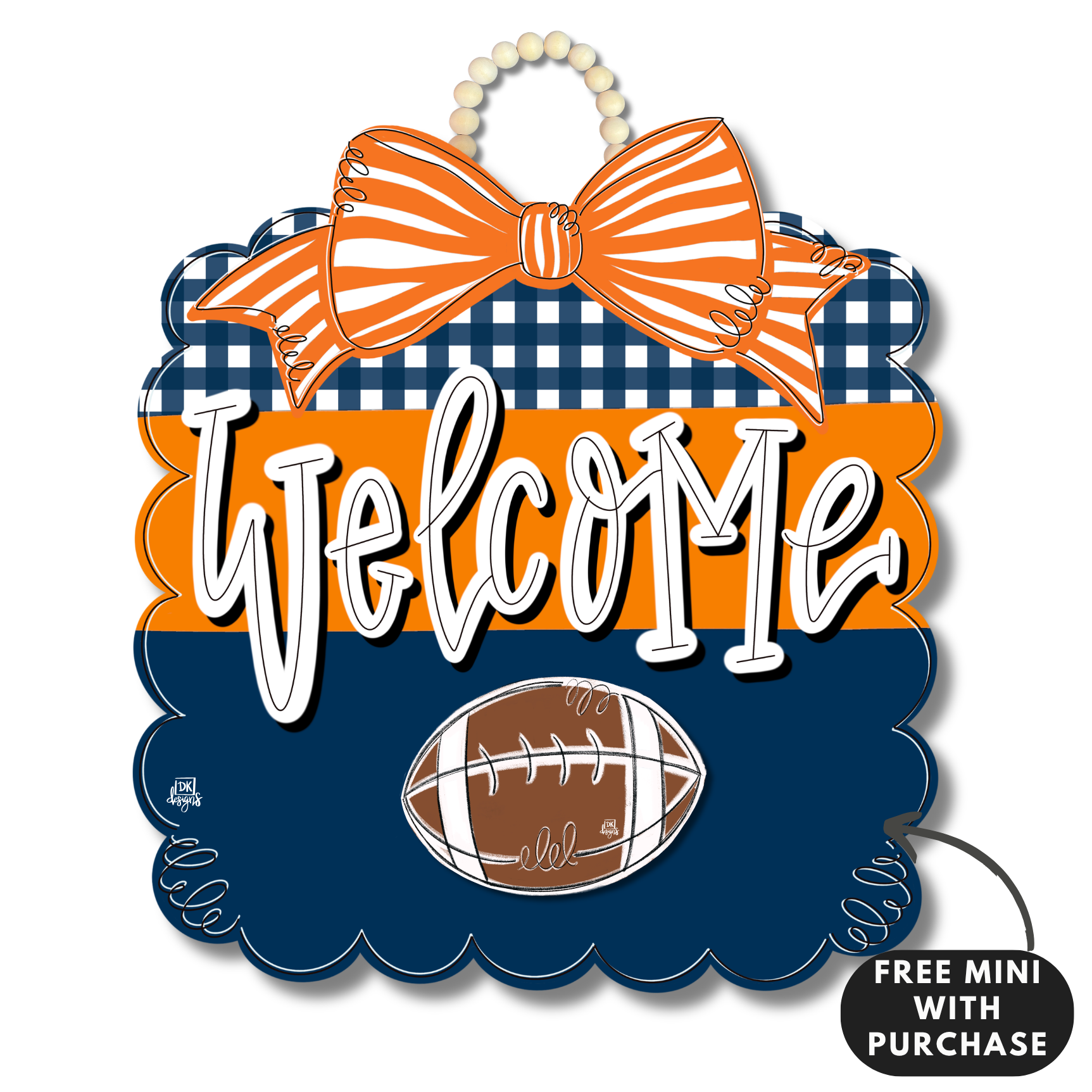 Navy and Orange Football Scallop w / mini