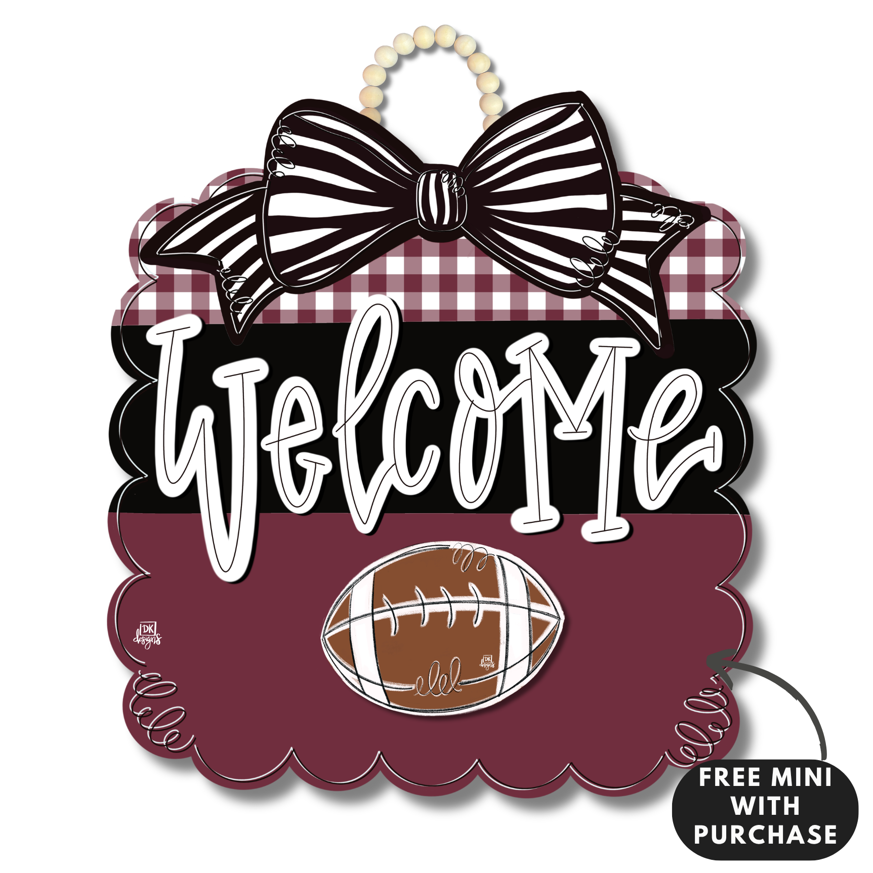 Maroon and Black Football Scallop w / mini