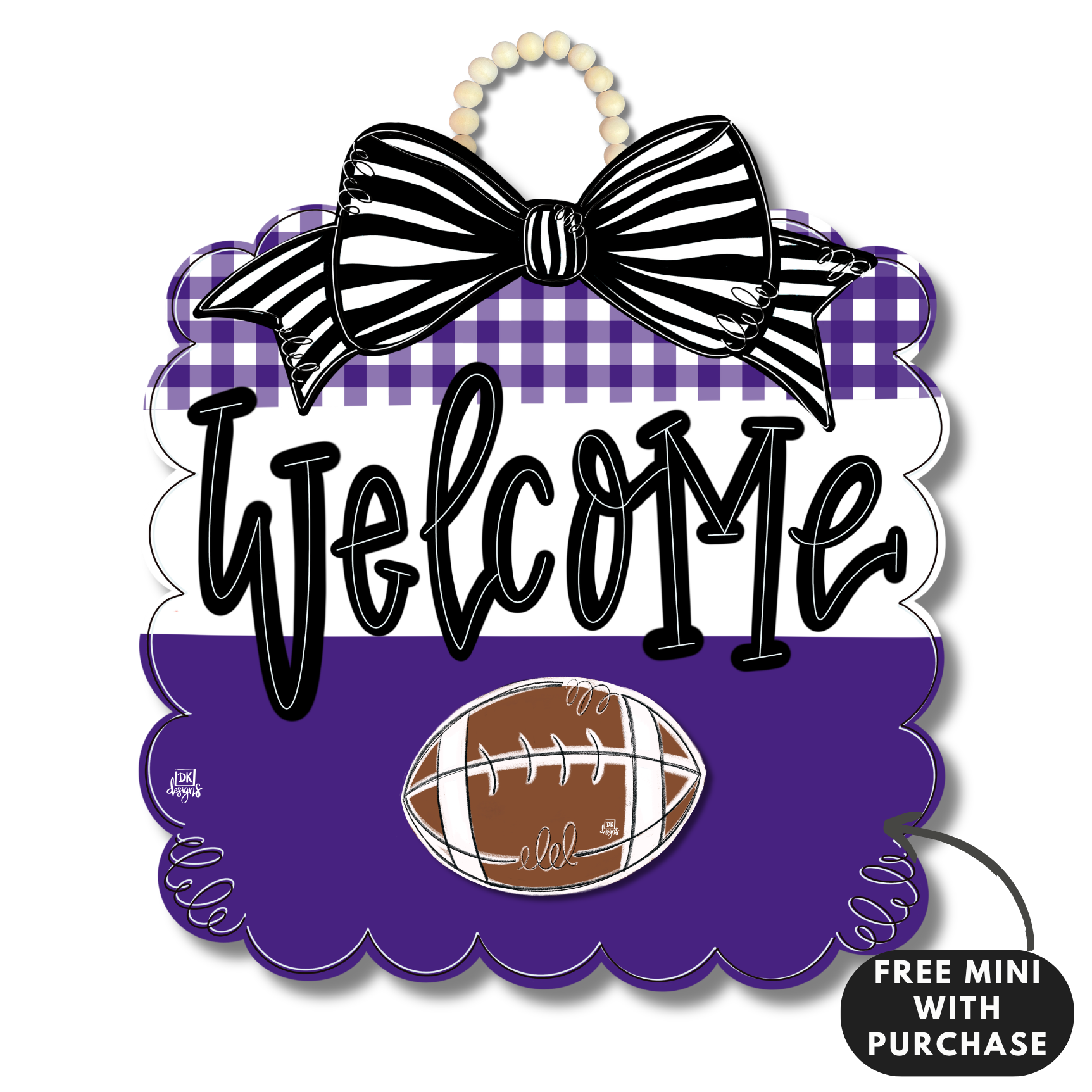Purple and White Football Scallop w / mini