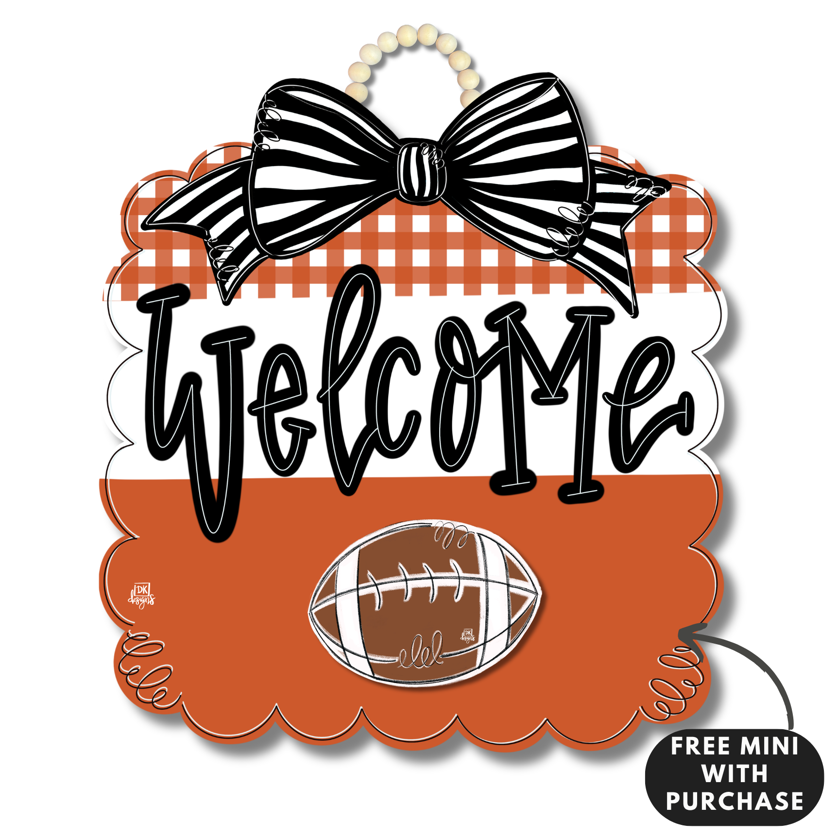 Burnt Orange and White Football Scallop w / mini