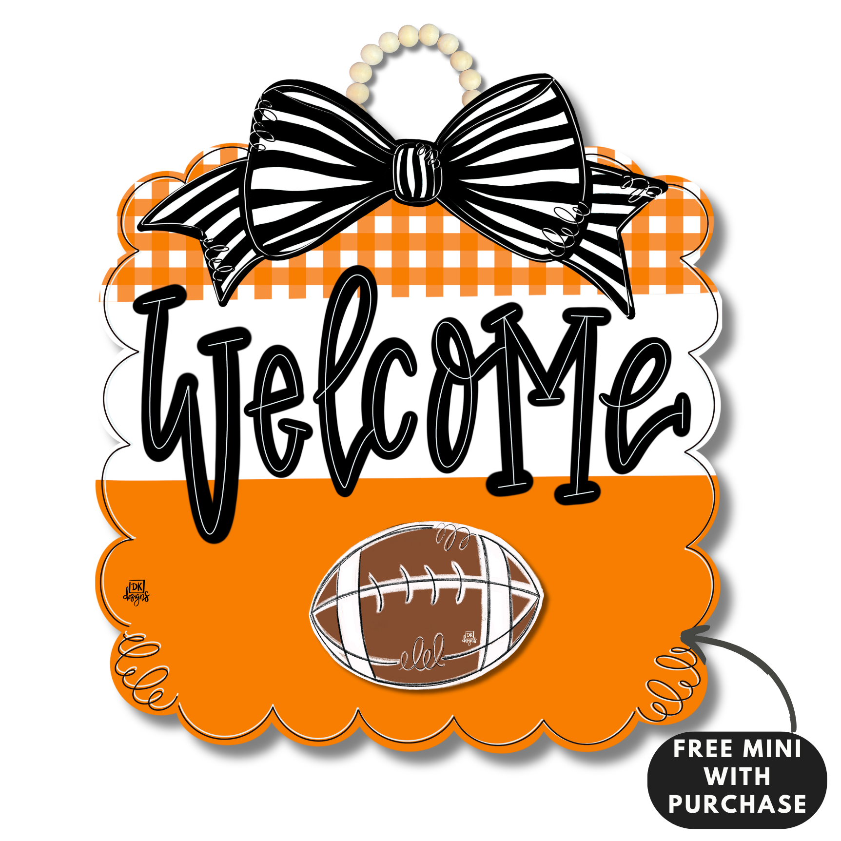 Orange and White Football Scallop w / mini