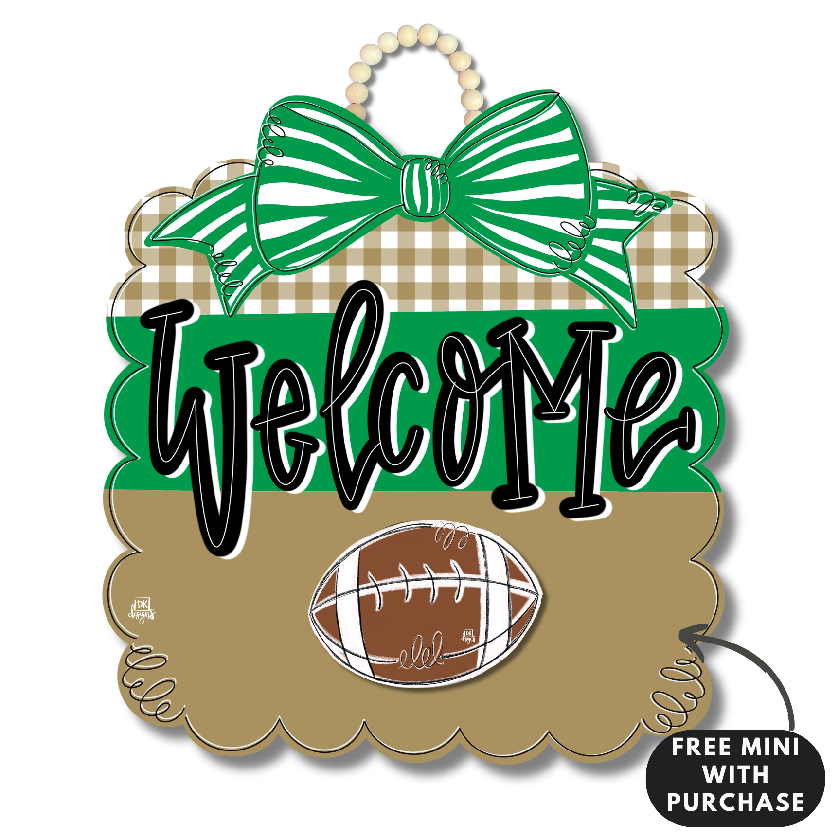 Green and Gold Football Scallop w / mini