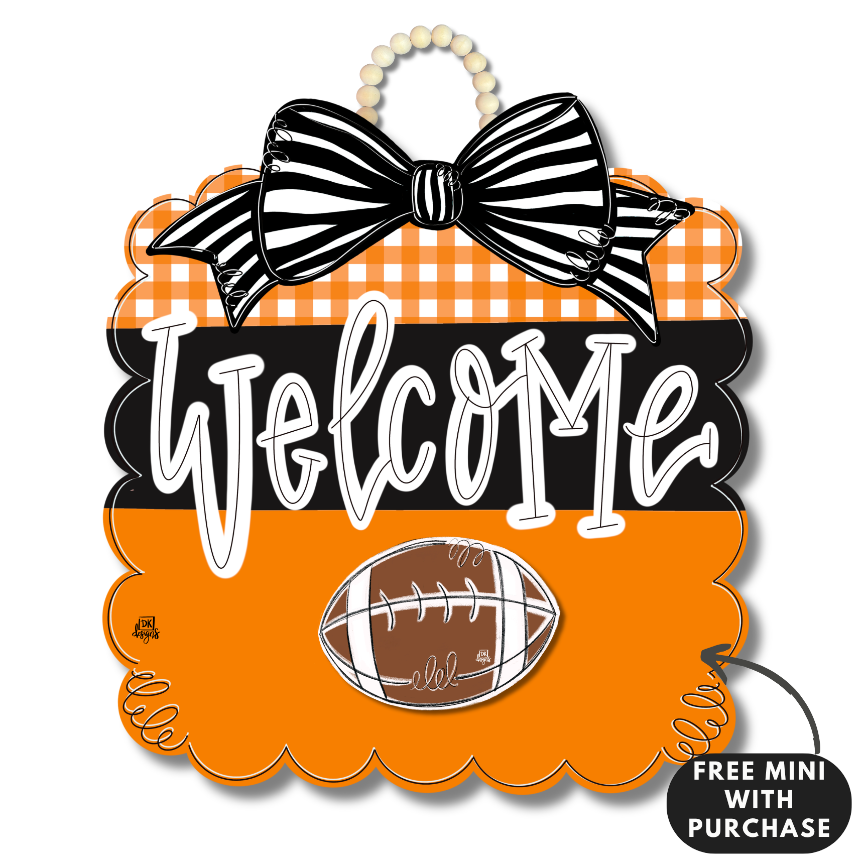Orange and and Black Football Scallop w / mini