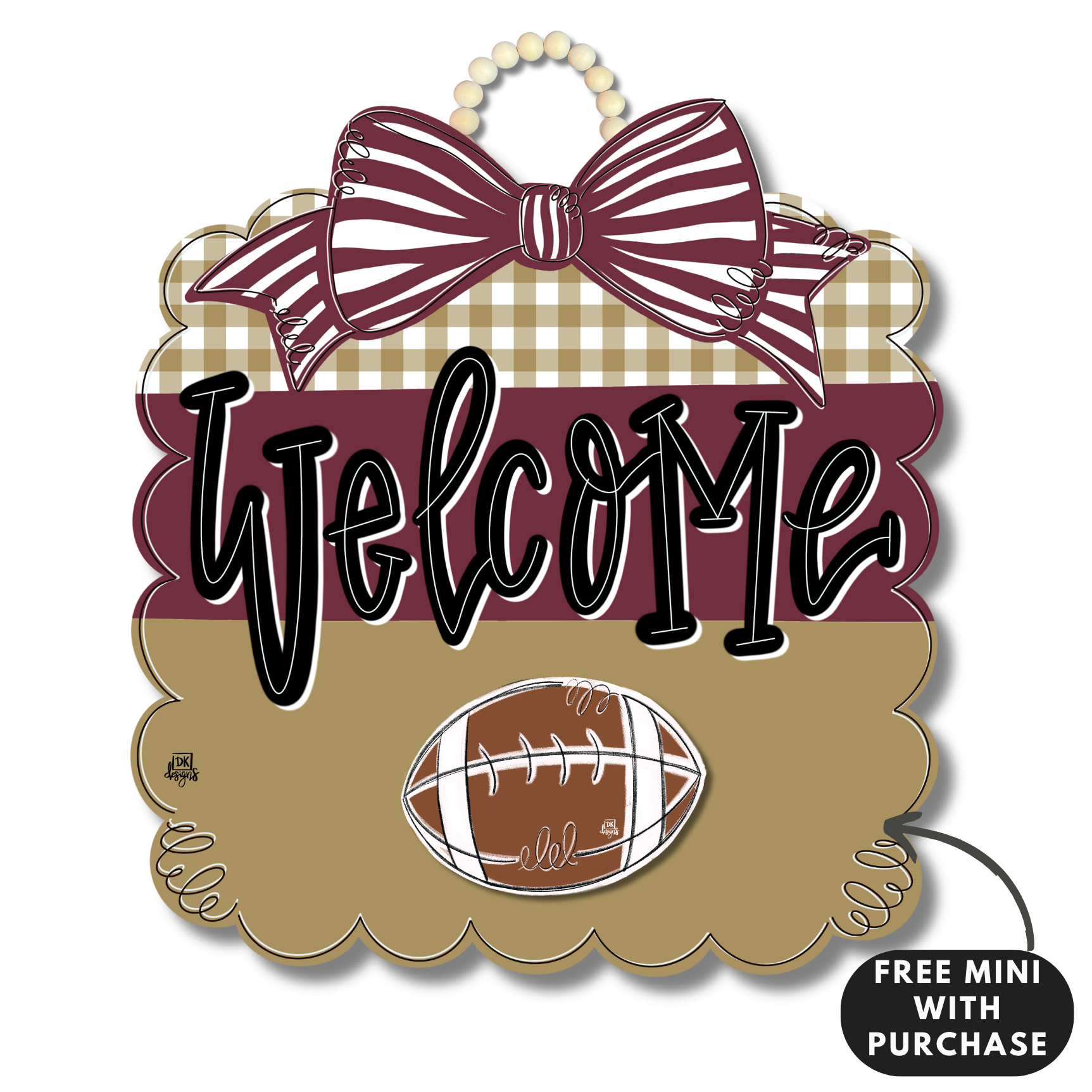 Maroon and Gold Football Scallop w / mini