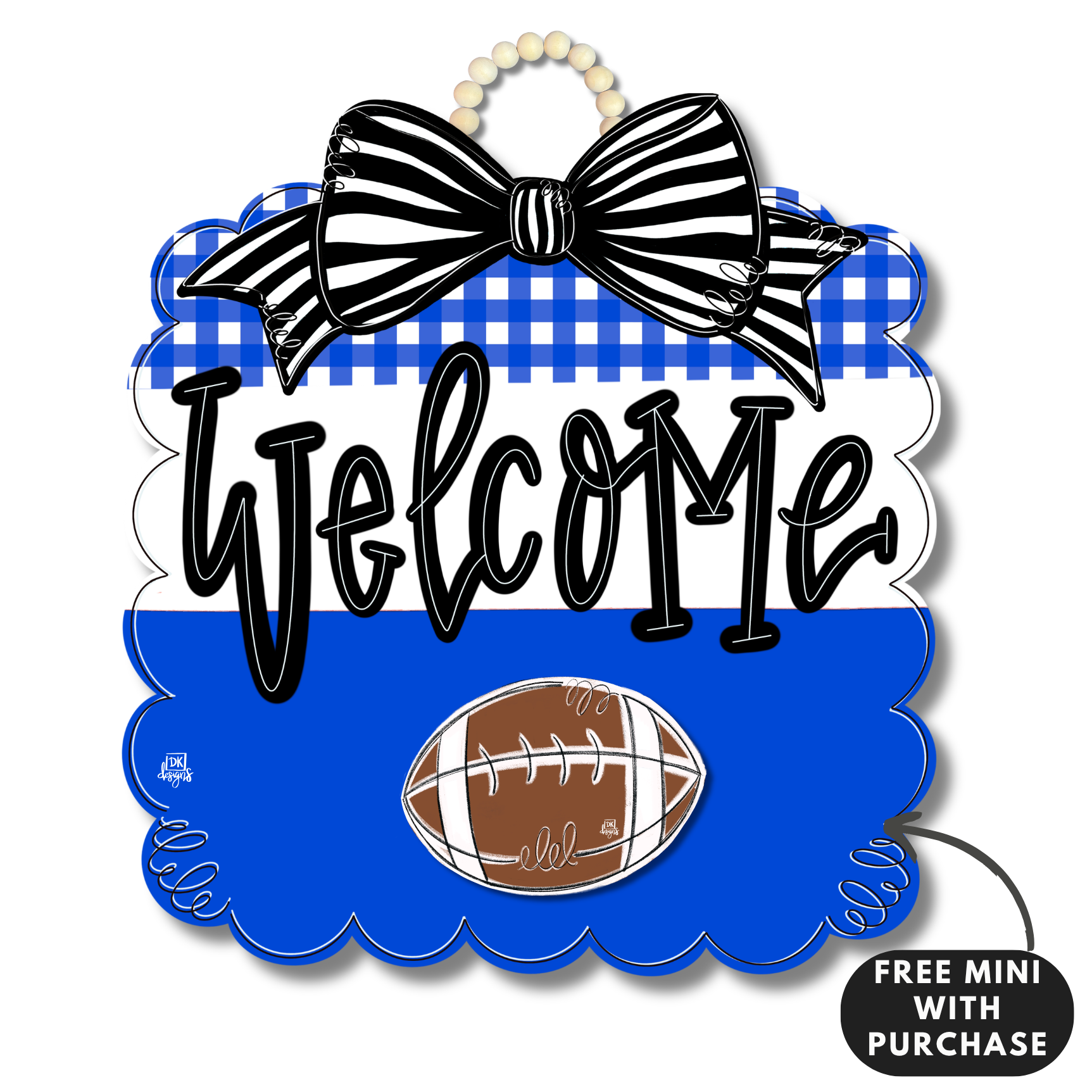 Blue and White Football Scallop w / mini