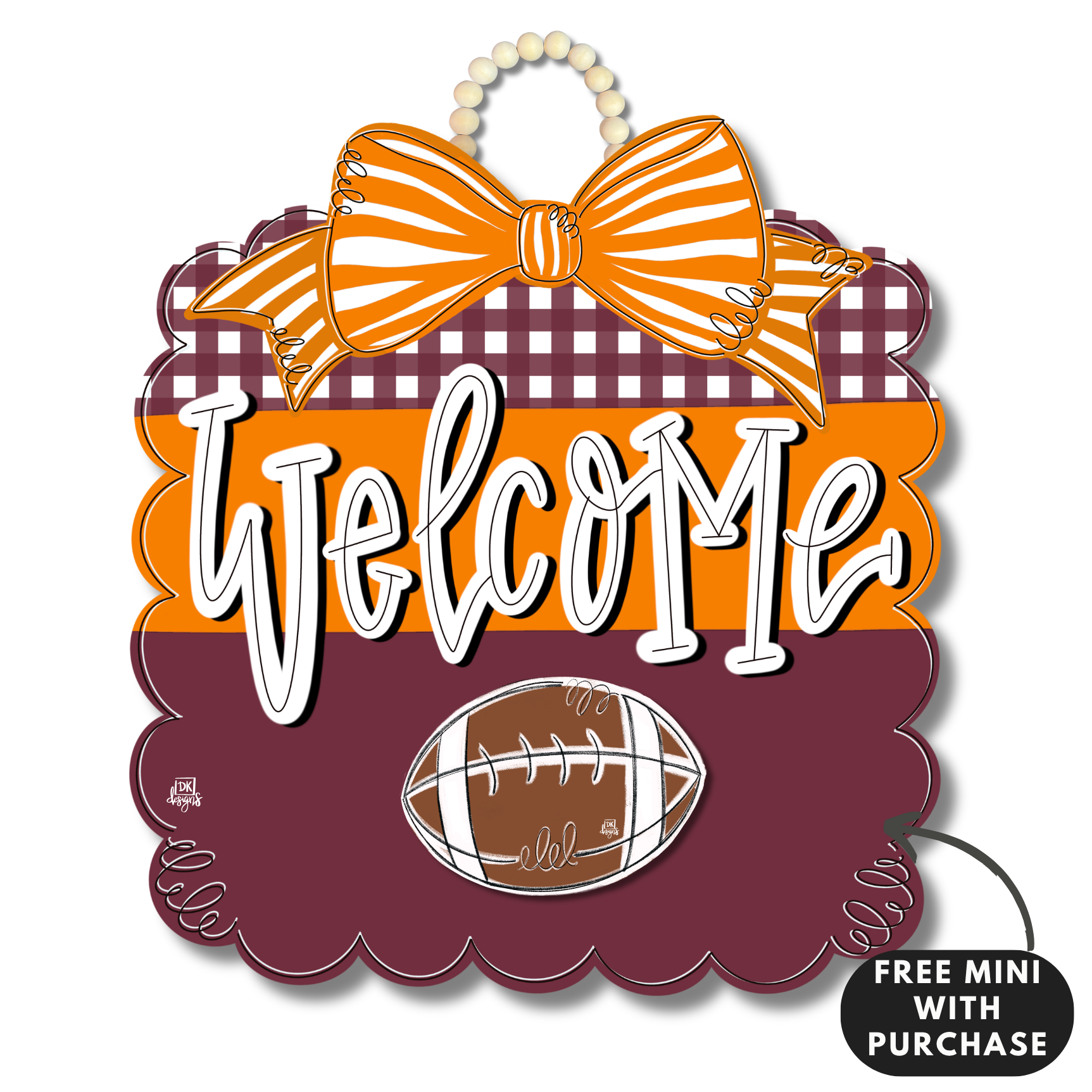 Maroon and Orange Football Scallop w / mini