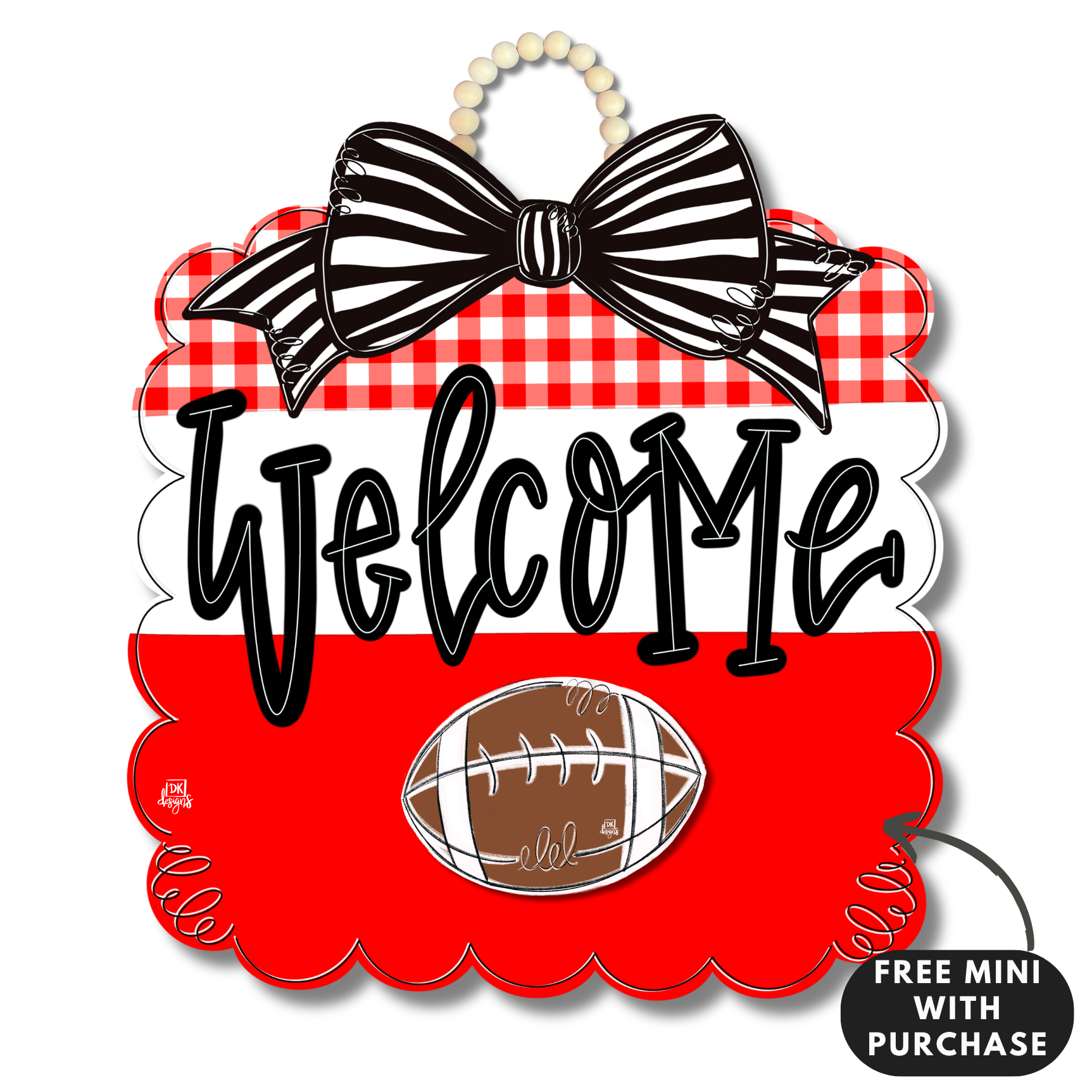 Red and White Football Scallop w / mini