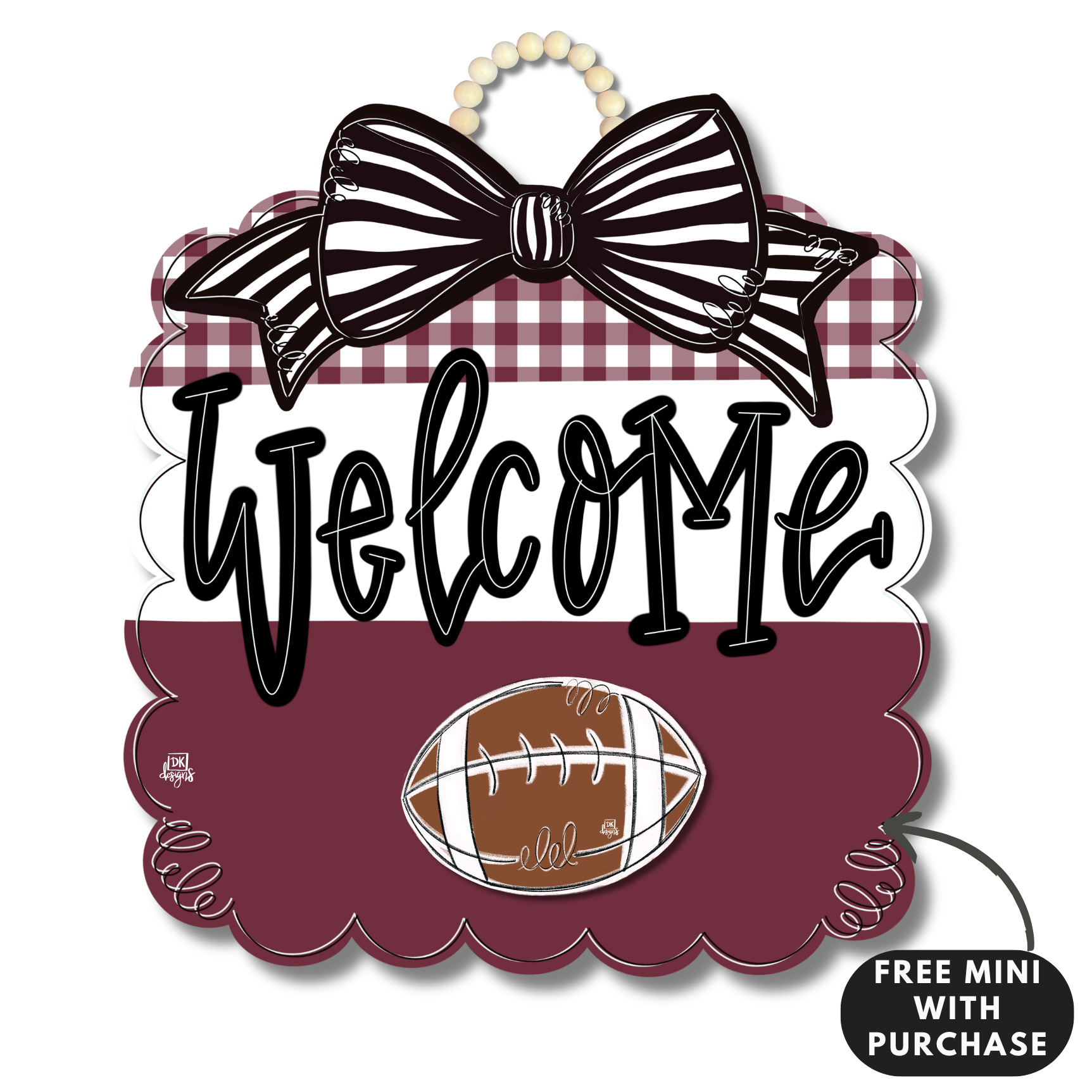 Maroon and White Football Scallop w / mini