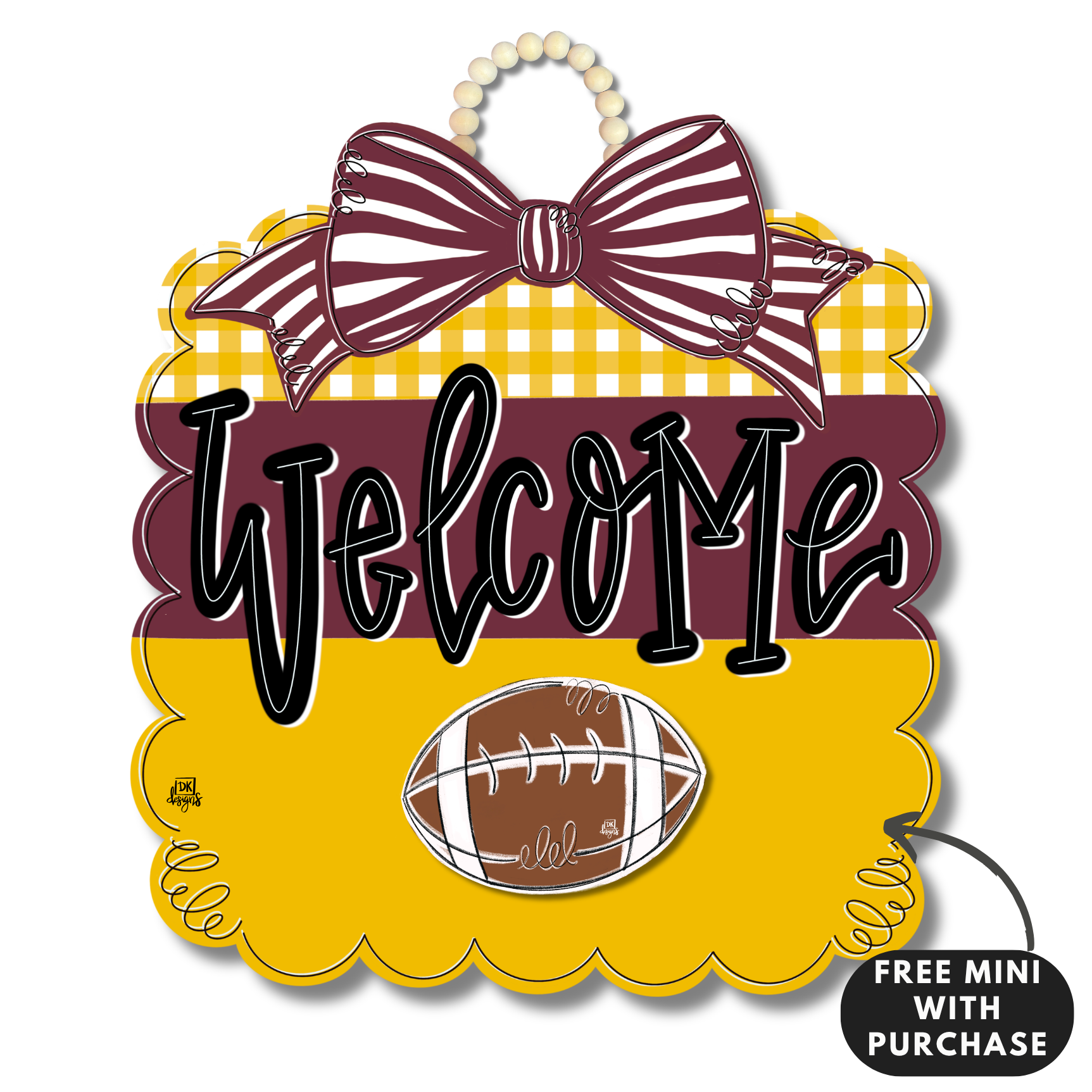 Maroon and Yellow Gold Football Scallop w / mini