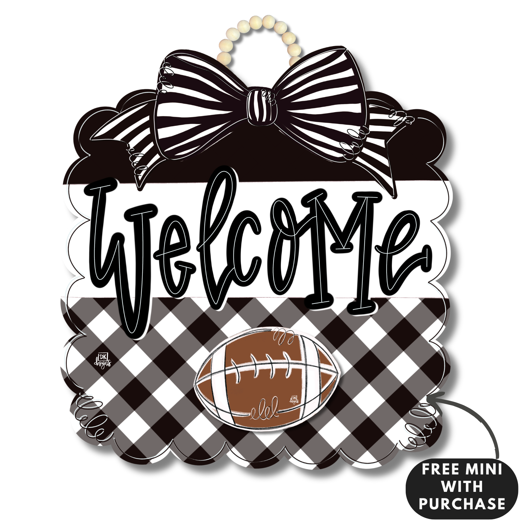 Black and White Football Scallop w / mini