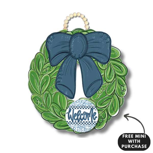 Navy Bow Wreath Door Hanger with Velcro