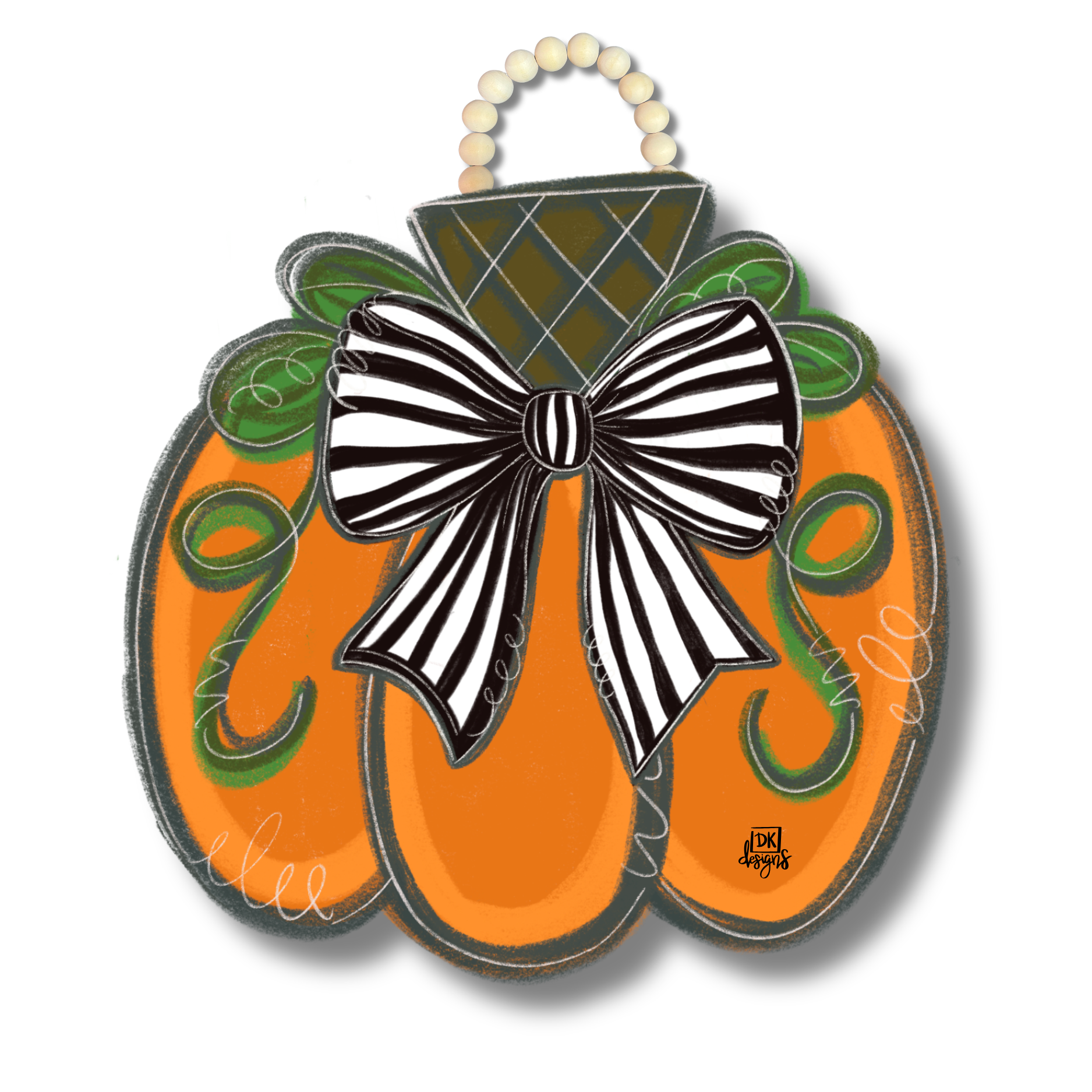 Black and White Bow Pumpkin Door Hanger