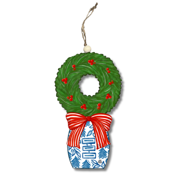 Blue and White Wreath Topiary Ornament