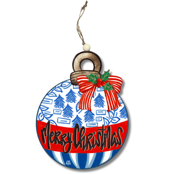 Blue and White Bulb Ornament