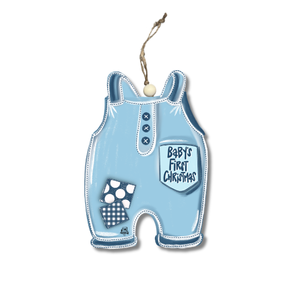 Blue Overalls Baby's First Christmas Ornament
