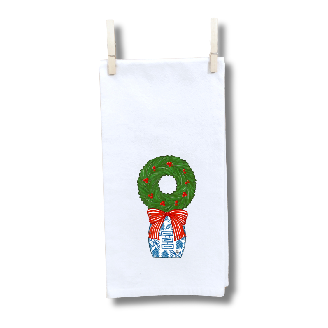 Blue and White Wreath Topiary Towel