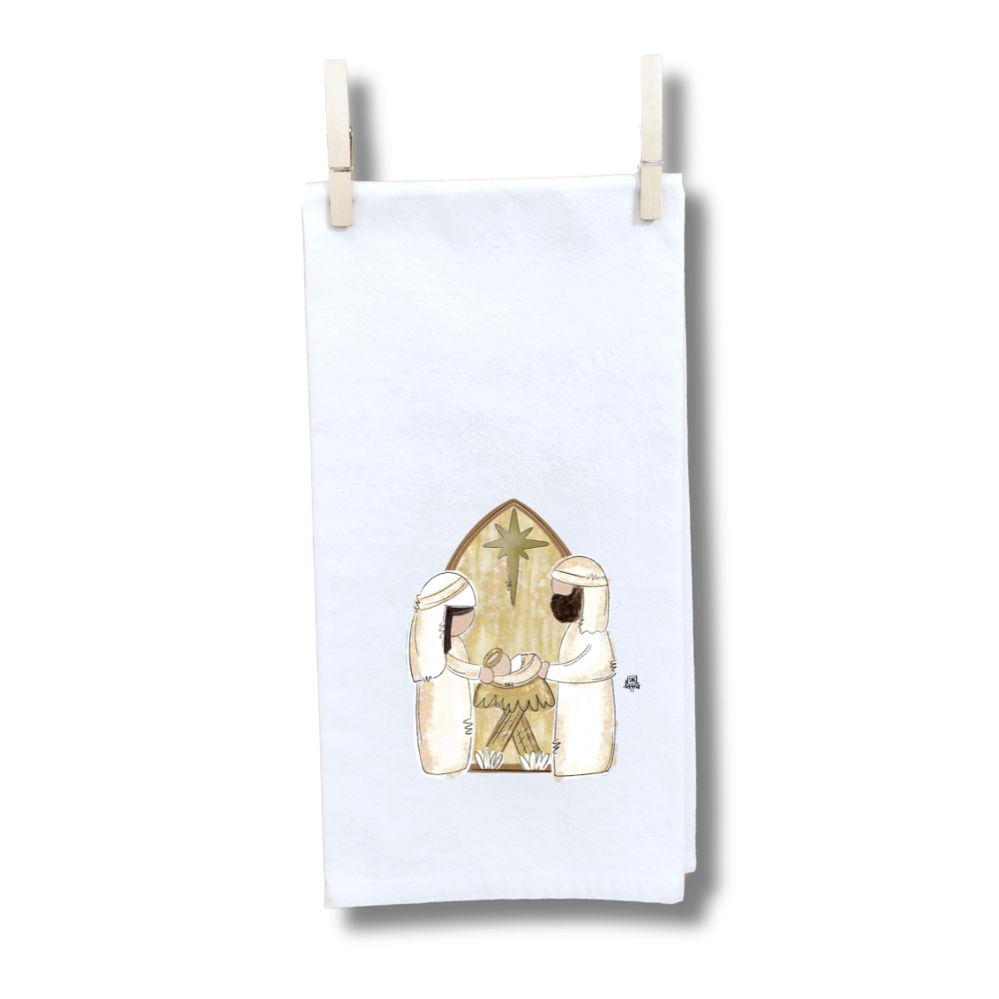White and Gold Nativity Towel