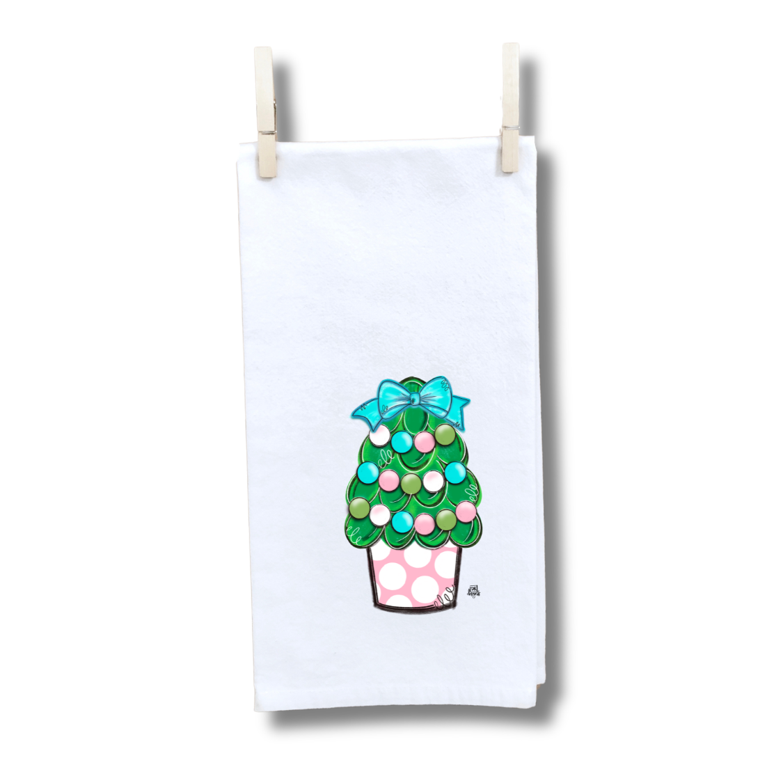 Pink and Teal Christmas Tree Towel