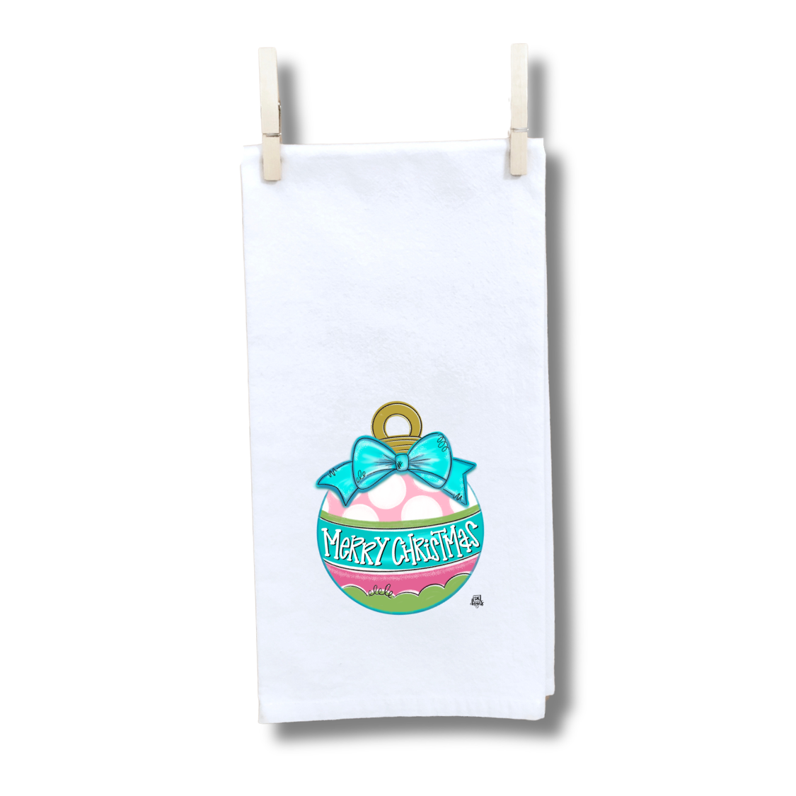 Pink and Teal Christmas Bulb Towel