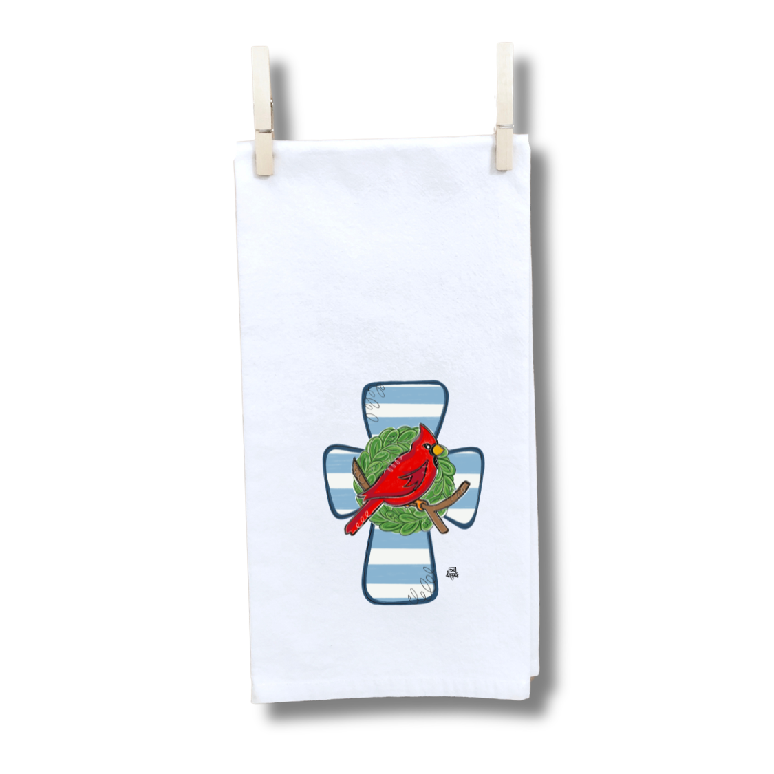 Blue and White Cardinal Cross Towel